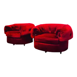 1960s Mid Century Large Scale Red Upholstered Chairs - a Pair