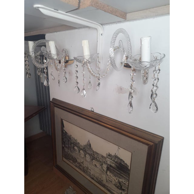 Glass Classic Glass and Crystal Wall Lamps, 1990s, Set of 2 For Sale - Image 7 of 8