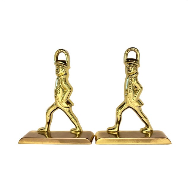 1980s Vintage Baldwin Solid Brass Minuteman Colonial Soldier Bookends Pair Usa. For Sale - Image 5 of 7