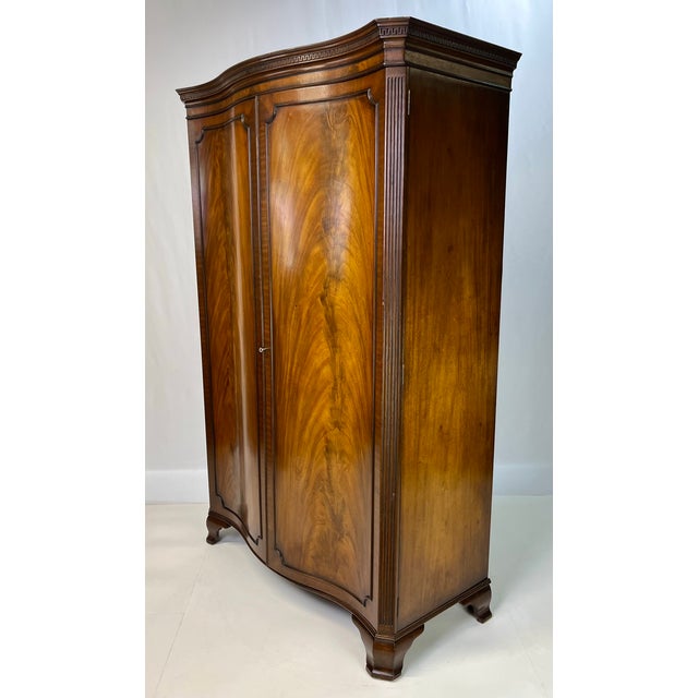 Antique George III Style Flame Mahogany Serpentine Wardrobe For Sale - Image 4 of 13