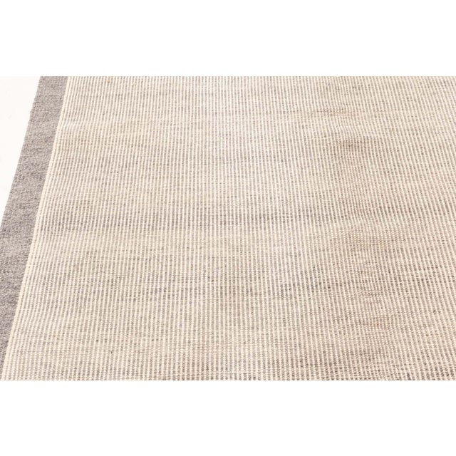Scandinavian Vintage Striped Gray With Steel Blue Flatweave Carpet For Sale - Image 4 of 8