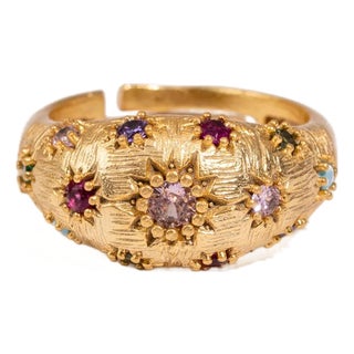 Golden Sunburst Multi Gemstone Adjustable Ring, Size 4 For Sale