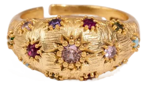 Golden Sunburst Multi Gemstone Adjustable Ring, Size 4
