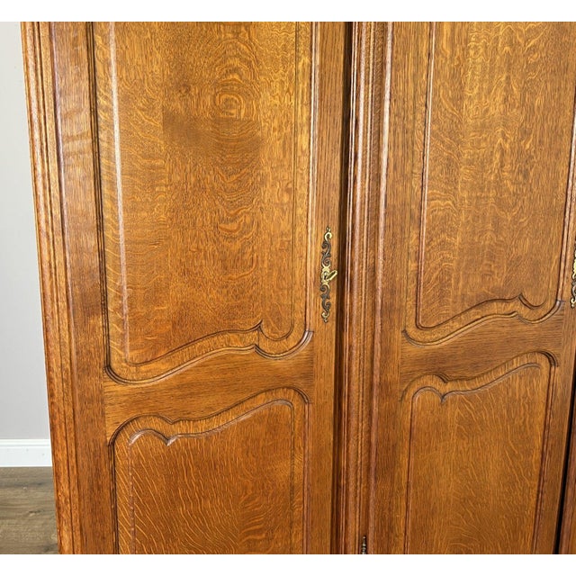 Wood Vintage French Louis XVI Style Wardrobe in Oak For Sale - Image 7 of 12