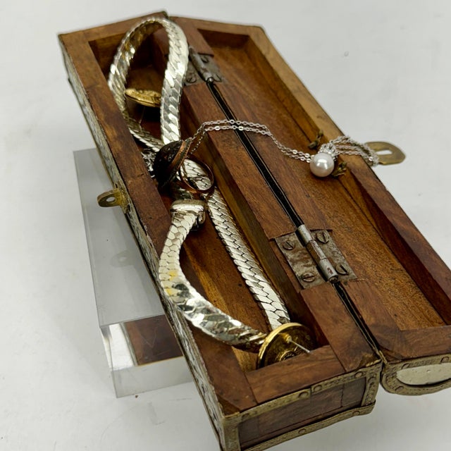 Metal Early 20th Century Small Narrow Dome Top Brass Silver Jewelry Box For Sale - Image 7 of 12
