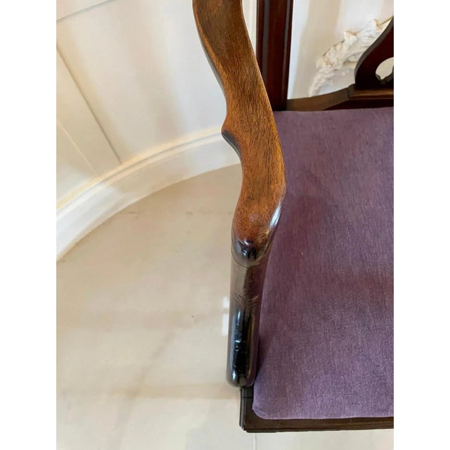 Quality antique victorian carved mahogany desk chairs having a quality carved mahogany shaped top rail, carved and pierced...