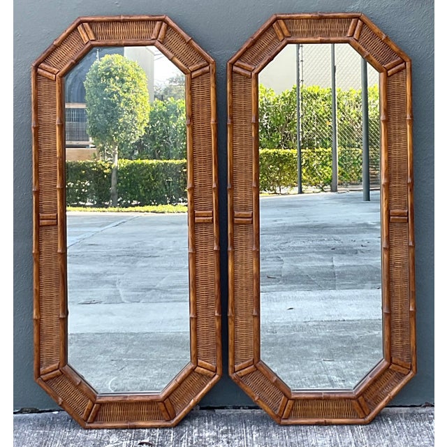 Vintage Octagon Faux Bamboo Mirrors - A Pair For Sale In West Palm - Image 6 of 12
