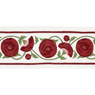 Sample- Schumacher Saranda Flower Embroidery Tape in Cardinal For Sale