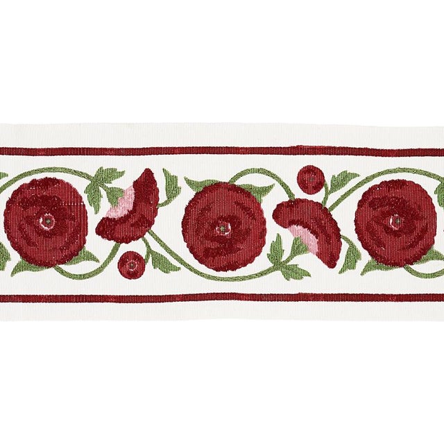 Sample- Schumacher Saranda Flower Embroidery Tape in Cardinal For Sale