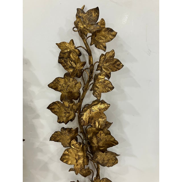 1950s Pair of Italian Tole Ivy Leaf Sconces For Sale - Image 5 of 5