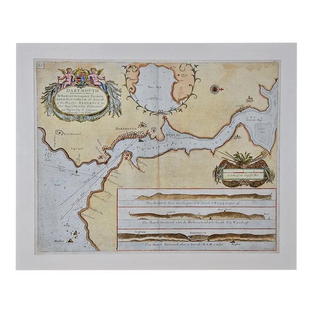 Dartmouth, England: A Hand-Colored 17th Century Sea Chart by Captain Collins For Sale