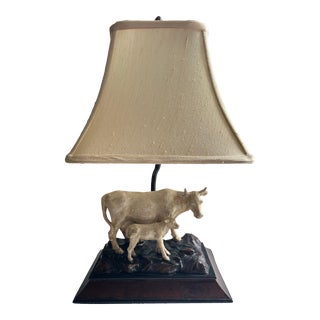 Vintage White Cow and Calf Accent Table Lamp For Sale