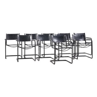 Matteo Grassi "Mg" Mid Century Italian Leather Dining Chairs - Set of 10 For Sale