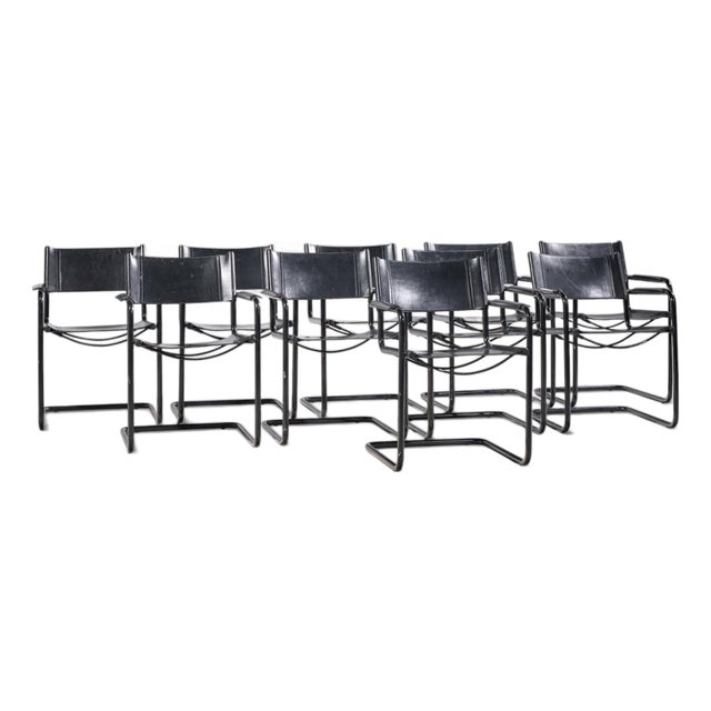 Matteo Grassi "Mg" Mid Century Italian Leather Dining Chairs - Set of 10 For Sale