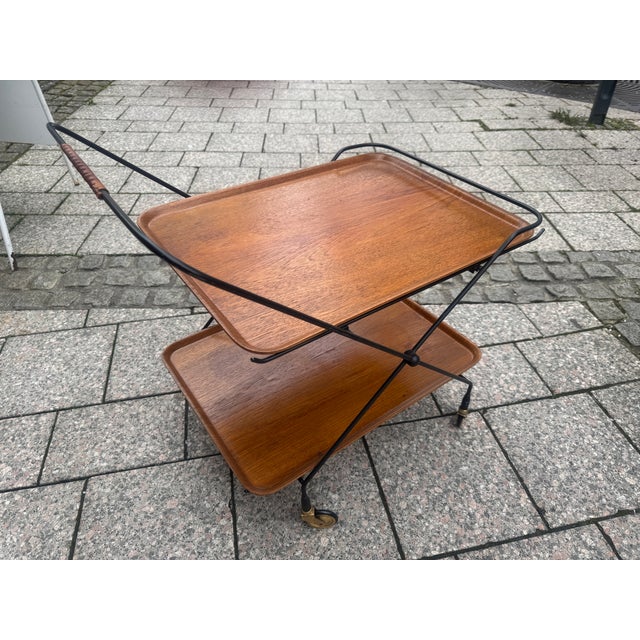 Wood Vintage String Bar Cart in Teak, 1960s For Sale - Image 7 of 8
