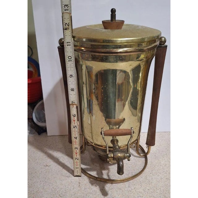 Mid 20th Century Decanter and Tumbler Set Brass Coffee Urn Dispenser With Wood Accents For Sale - Image 5 of 7