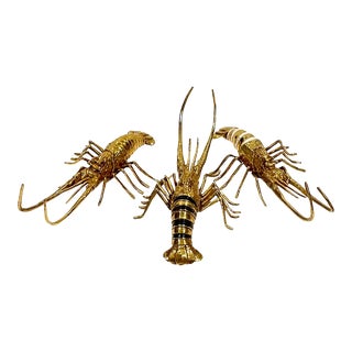 Brass and Shell Inlay Lobsters from Blue Carreon Home - Set of 3 For Sale