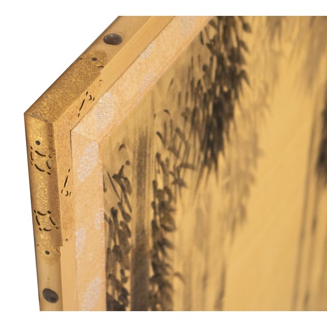1970s Shōwa Era Japanese Byobu Screen, "Sparrows at Bamboo Forest" For Sale - Image 15 of 18