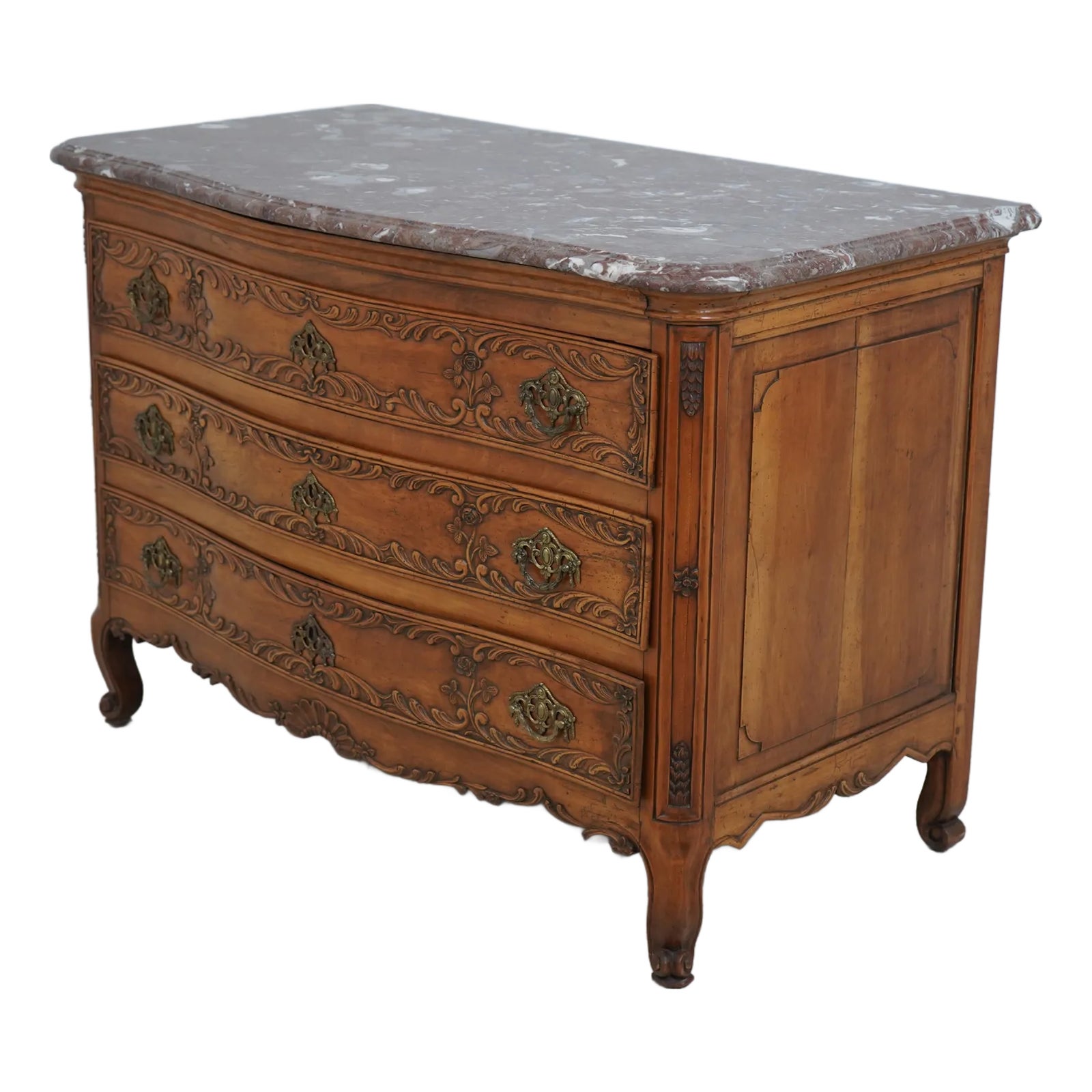 Antique 19th C. French Louis XV Marble Top Commode Chest | Chairish