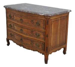 Antique 19th C. French Louis XV Marble Top Commode Chest