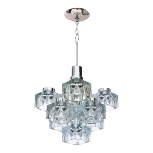 1970s Vintage Gaetano Sciolari Chrome Mid-Century Modern Ice Cube Chandelier for Lightolier
