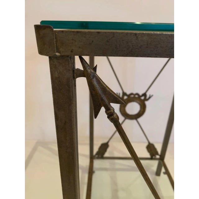 Gold Iron & Glass Neoclassical Style End Table With Arrow Motife For Sale - Image 8 of 13
