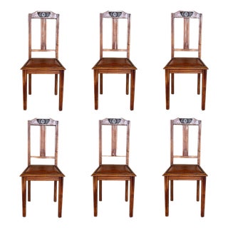 1930s 40s Modernist Set of Six French Art Deco Oak Dining Chairs Charles Dudouyt For Sale