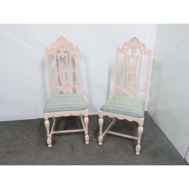 Paint Early 20th Century Jacobean Pink Lacquered Side Chairs- a Pair For Sale - Image 7 of 8