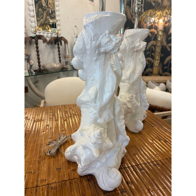 Vintage Pair Seashell Shell Plaster Table Lamps by Sirmos Newly Wired & Restored For Sale - Image 11 of 11