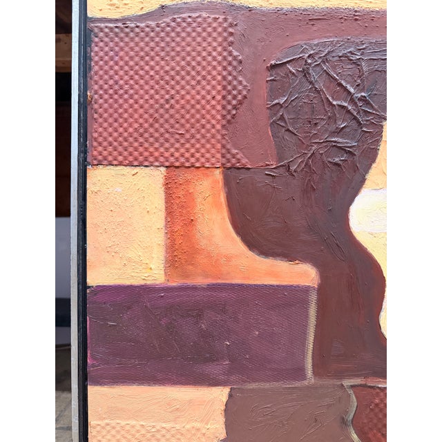 Richly layered and warm toned oil painting in custom frame. Perfect for the lover of modern abstraction.