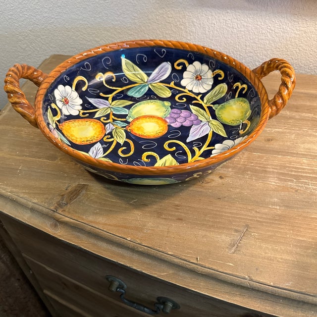 Navy Blue Vintage Italian Pasta Bowl Serving Platter Large For Sale - Image 8 of 8