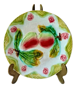 Antique French Majolica Apple and Pear Plate Orchies, Circa 1920