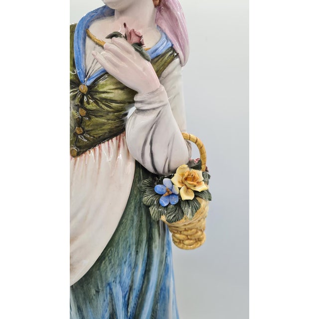 Figure of Woman Picking Flowers in Ceramic by D. Poloniato, 1980s For Sale - Image 4 of 12