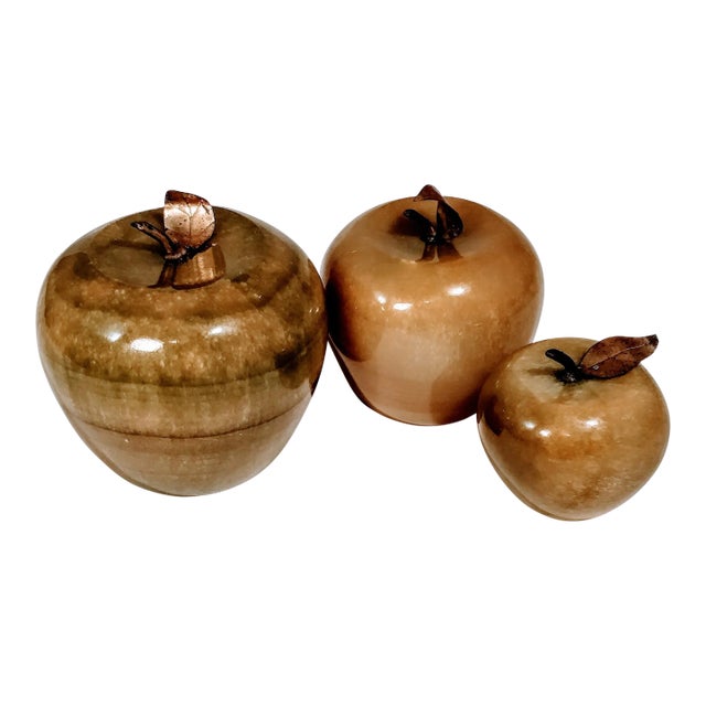 Figurative Marble Onyx Apples Paperweights - Set of 3 For Sale