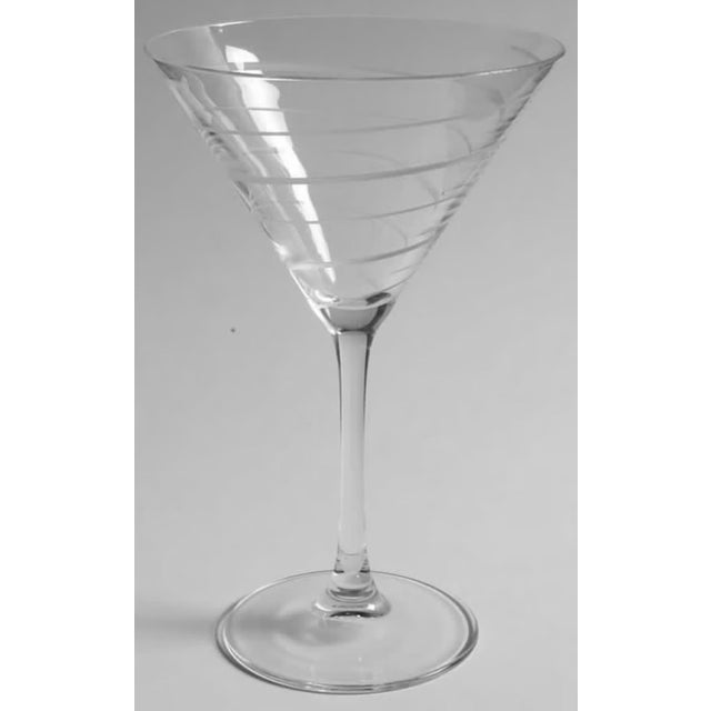 Mikasa Pair of Vintage Mikasa Cheers- Spiral Etched Martini Glasses Modernist Barware For Sale - Image 4 of 8