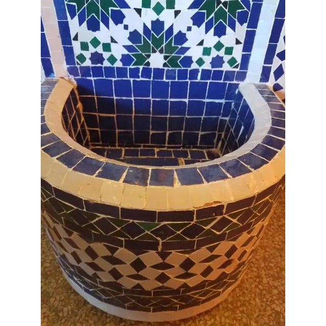 2020s Tazia Blue/White/Green Moroccan Mosaic Tile Fountain For Sale - Image 5 of 7