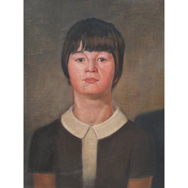 Portrait of Male and Female Ancestor Figures by Works Progress Admin. Artist J. Matulis, 1970 For Sale - Image 4 of 12