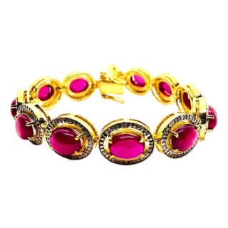 Bochic “Capri” Vintage Natural Ruby & Diamond Bracelet Set In 18K & Silver For Sale
