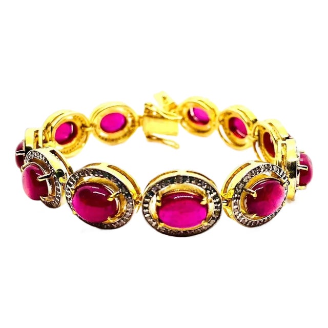 Bochic “Capri” Vintage Natural Ruby & Diamond Bracelet Set In 18K & Silver For Sale