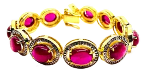 Bochic “Capri” Vintage Natural Ruby & Diamond Bracelet Set In 18K & Silver