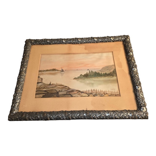 19th Century American Primitive East Coast Harbor Painting For Sale
