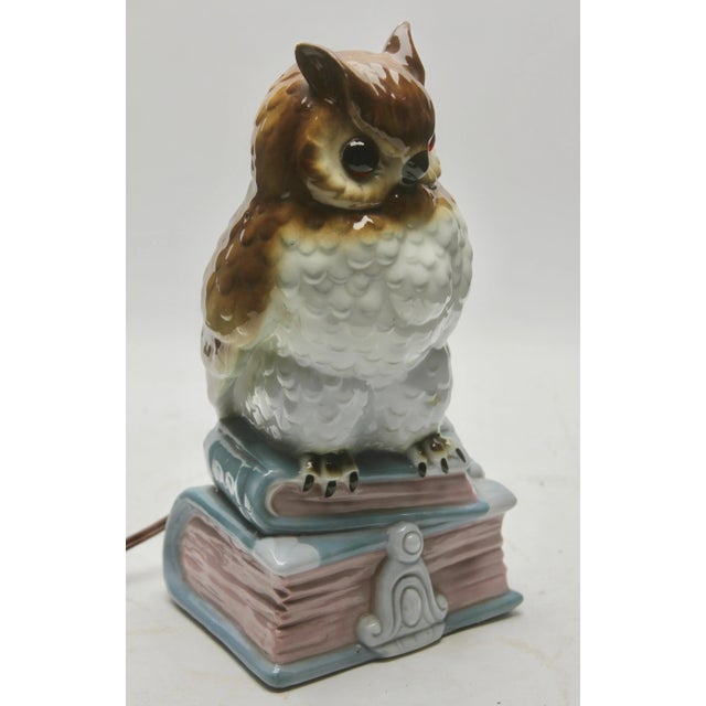 Brown Porcelain Owl Air Purifier or Table Lamp, 1930 For Sale - Image 8 of 11
