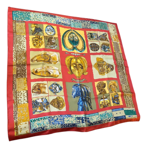 A 1982 Full Set Hermes Carrè Silk Scarf Masques Et Casques by Julia Albadie