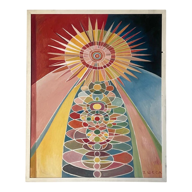 Board Vintage Signed Geometric Modernist Abstract Oil Painting For Sale