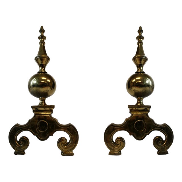 Baroque Bronze Andirons, Set of 2 For Sale