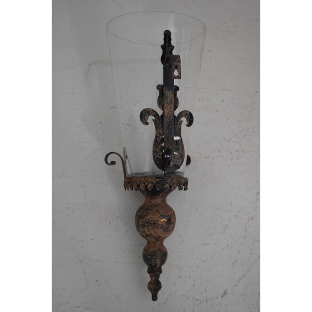 1990s Pair Glass Globe Toleware Candle Wall Sconces For Sale - Image 5 of 9