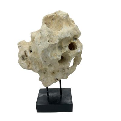 Tribal Indonesian Coral Stone On Teak Stand For Sale - Image 3 of 5