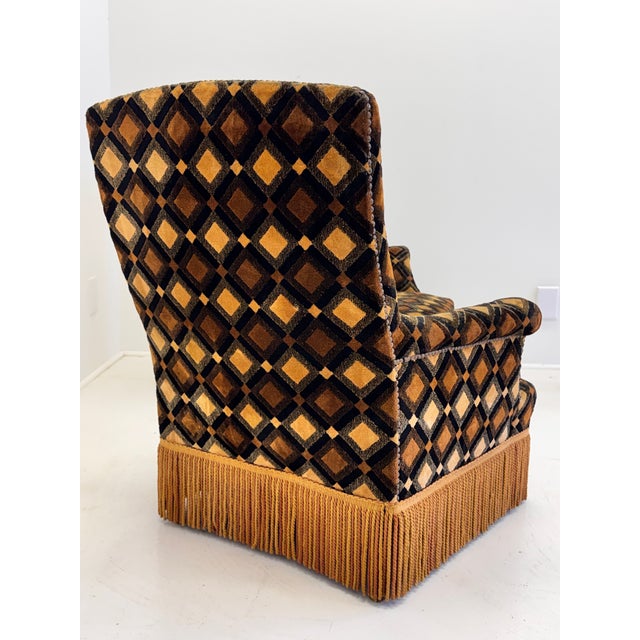 Brown Pair of French Art Deco His & Hers Armchairs in Geometric Velvet, Circa 1930s For Sale - Image 8 of 17