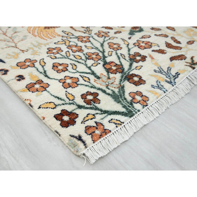 8x10Ft. White Peacock Wool Rug, Hand Knotted Birds Garden For Sale - Image 9 of 11