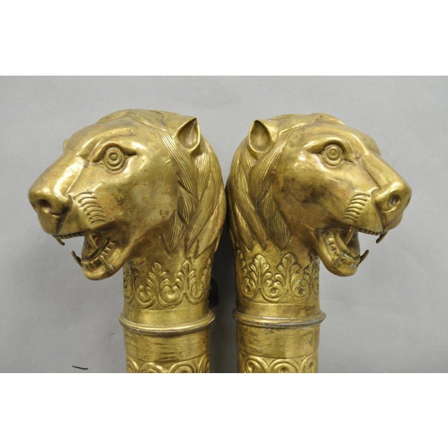 Vintage Italian Regency Neoclassical Large Brass Lion Sconce Door Handles Pair For Sale - Image 17 of 17